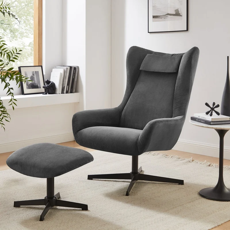 SalesFever Relaxsessel Haven mit Hocker – Cord Grau