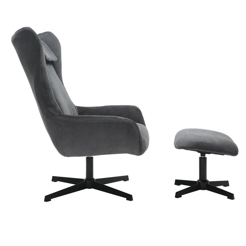 SalesFever Relaxsessel Haven mit Hocker – Cord Grau