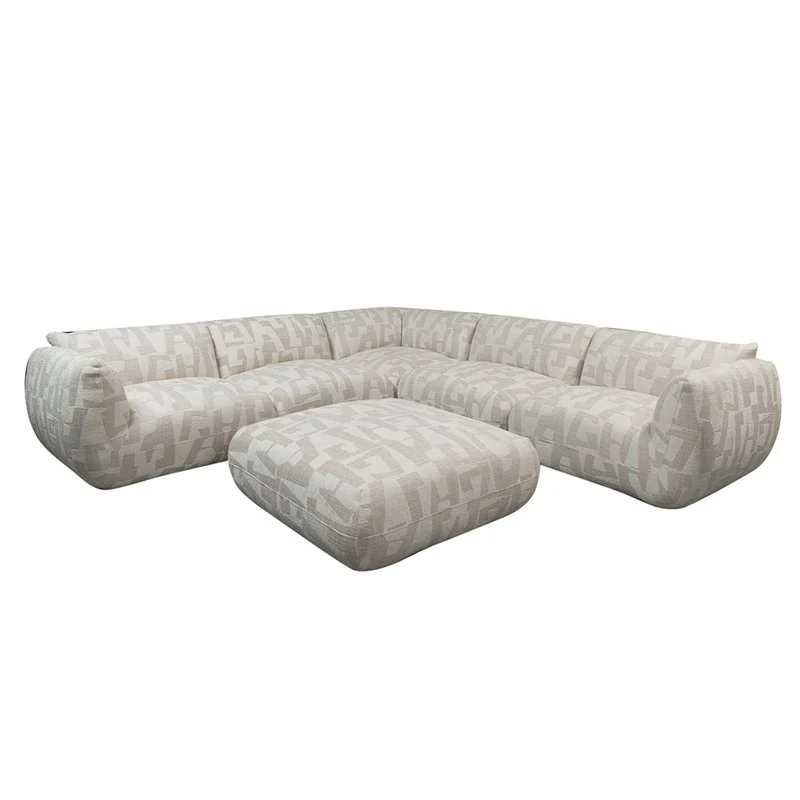 Pole to Pole Amsterdam 6-Sitzer Ecksofa mit Ottomane – Weiße Glyphen, 304,5 × 304,5 cm