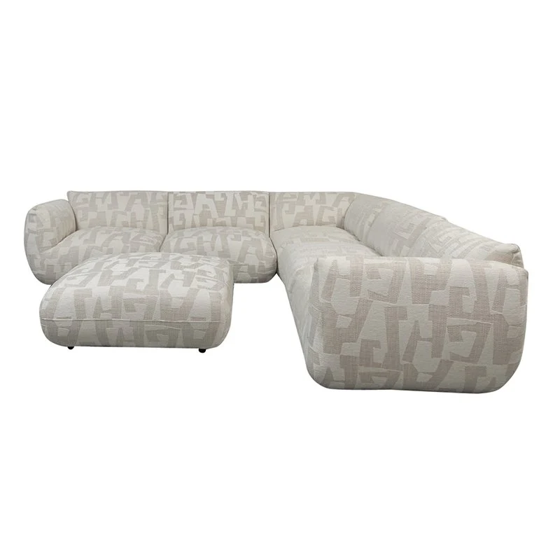 Pole to Pole Amsterdam 6-Sitzer Ecksofa mit Ottomane – Weiße Glyphen, 304,5 × 304,5 cm