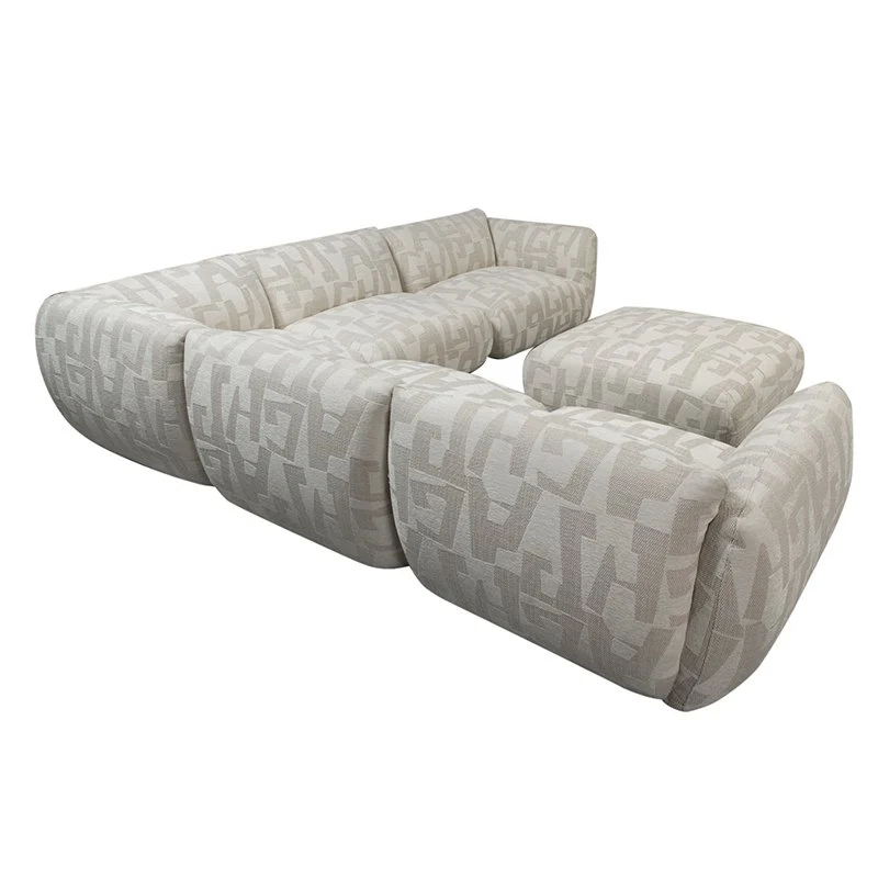 Pole to Pole Amsterdam 6-Sitzer Ecksofa mit Ottomane – Weiße Glyphen, 304,5 × 304,5 cm