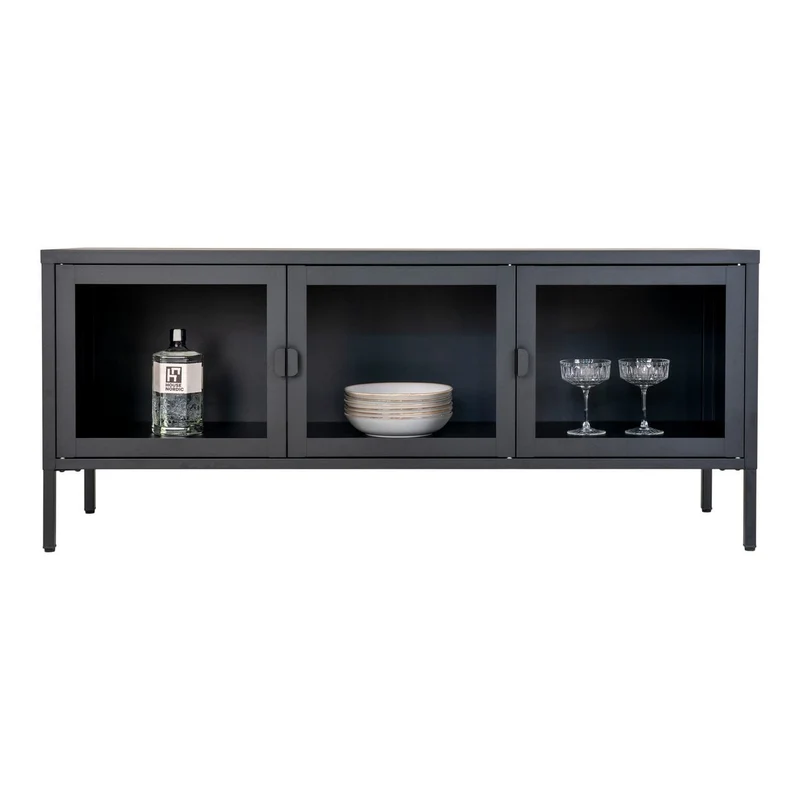 House Nordic Bank Brisbane TV – schwarzer Stahl und Glas, 130 × 40 × 55 cm