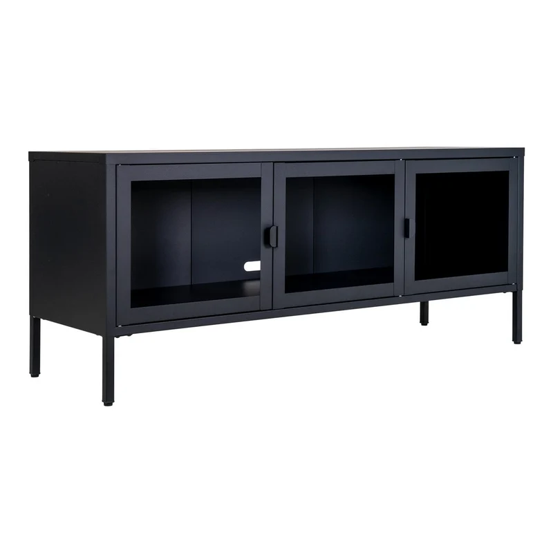 House Nordic Bank Brisbane TV – schwarzer Stahl und Glas, 130 × 40 × 55 cm
