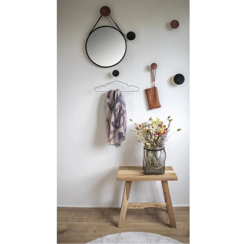House Nordic Spiegel Trapani – Schwarz, Stahl, Kunstleder, Ø 38 cm
