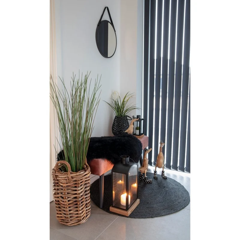 House Nordic Spiegel Trapani – Schwarz, Stahl, Kunstleder, Ø 38 cm
