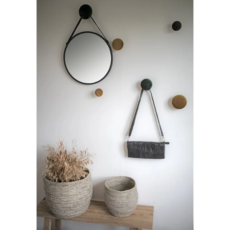 House Nordic Spiegel Trapani – Schwarz, Stahl, Kunstleder, Ø 38 cm