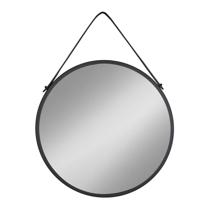 House Nordic Spiegel Trapani – Schwarz, Stahl, Kunstleder, Ø 38 cm