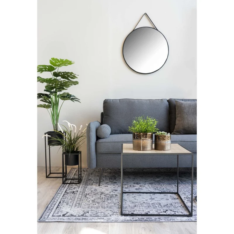 House Nordic Spiegel Trapani – Schwarz, Stahl, Kunstleder, Ø 38 cm