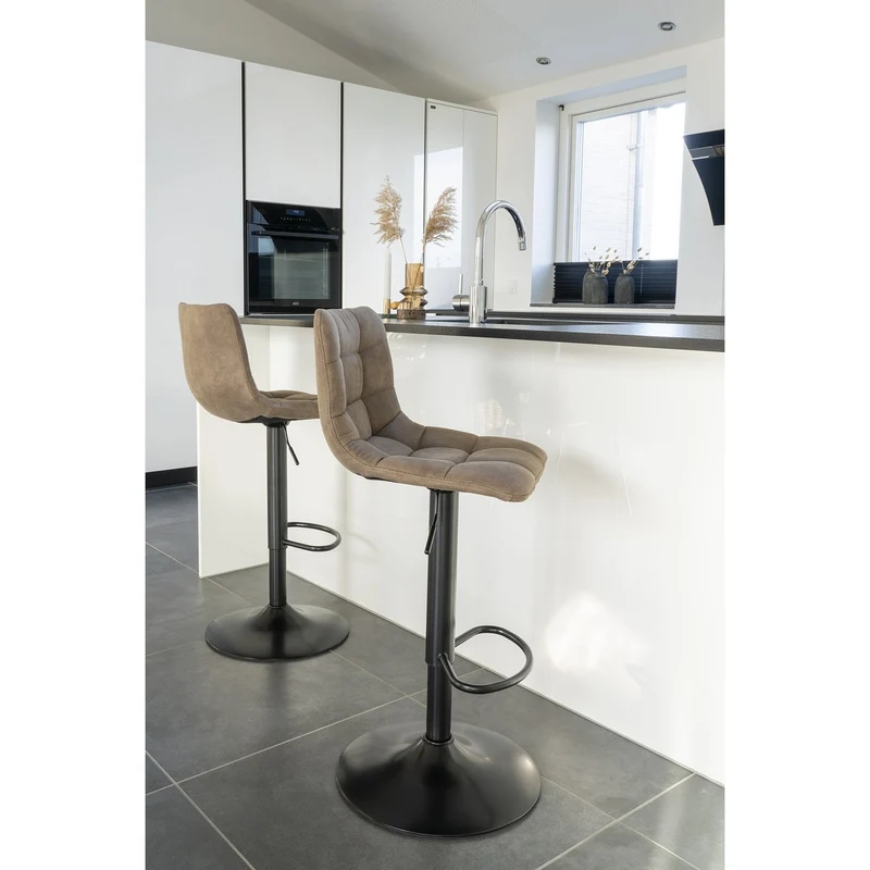 House Nordic Barstuhl Middelfart – Mikrofaser, Stahl, Hellbraun, 43 × 43 × 108 cm, 2er-Set
