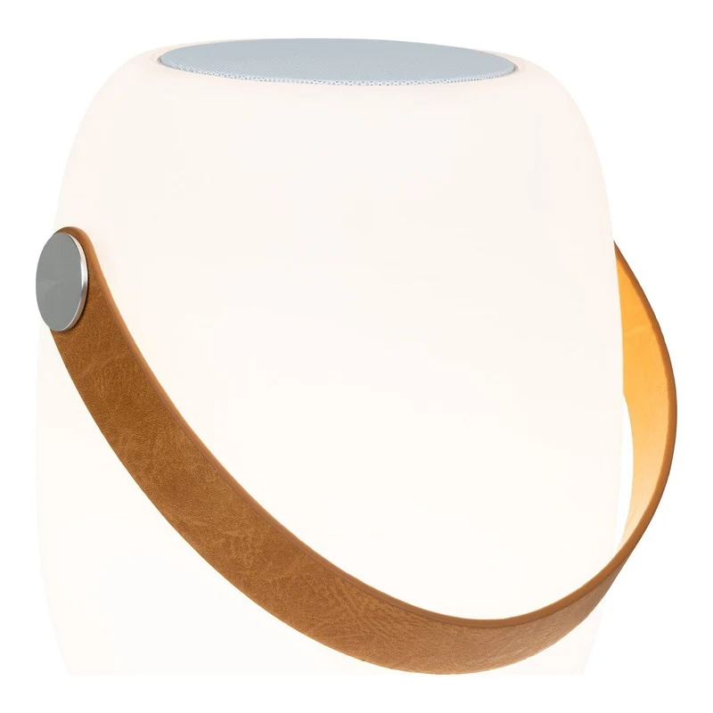 House Nordic Cardiff LED-Lampe – Lampe mit Riemen, wiederaufladbar, Bluetooth-Lautsprecher, weiß, Leder, 18 × 18 × 21 cm