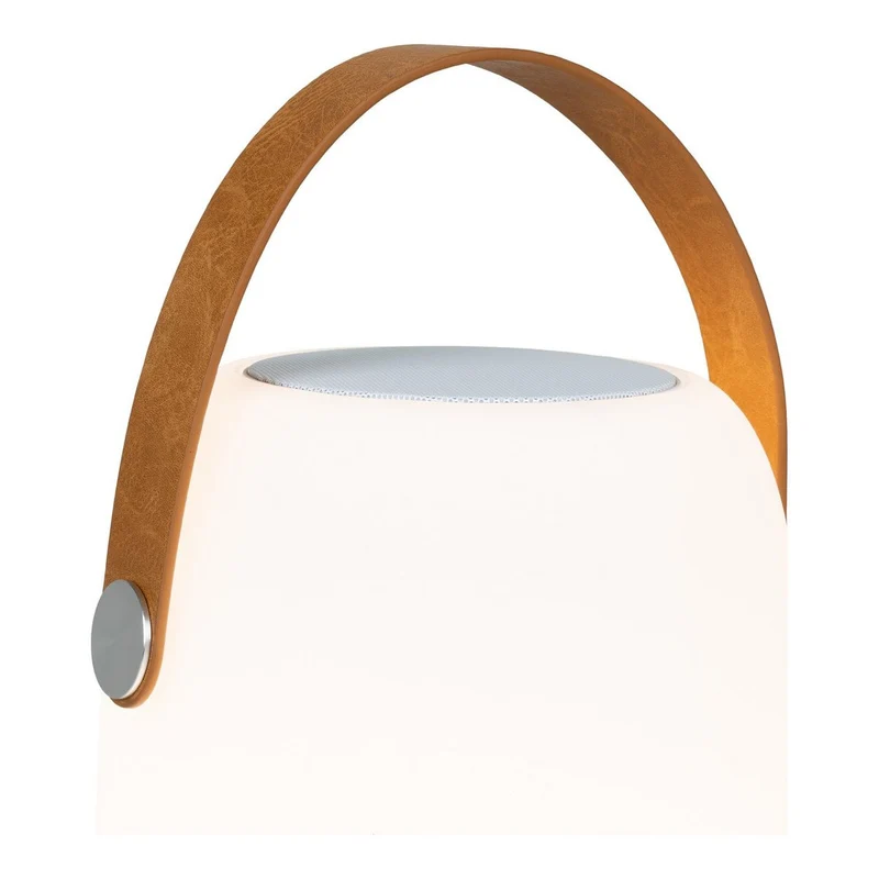 House Nordic Cardiff LED-Lampe – Lampe mit Riemen, wiederaufladbar, Bluetooth-Lautsprecher, weiß, Leder, 18 × 18 × 21 cm