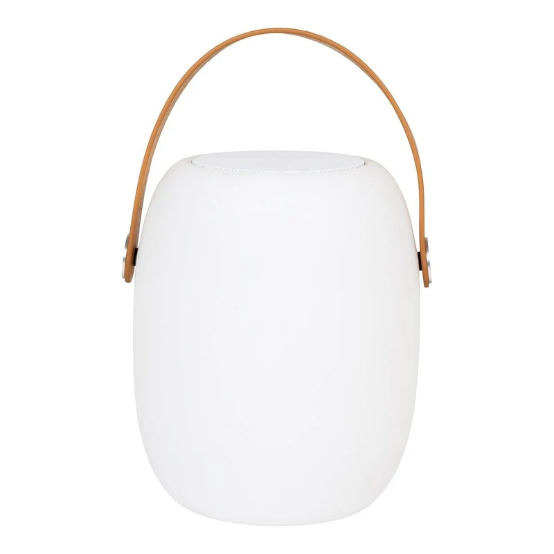 House Nordic Cardiff LED-Lampe – Lampe mit Riemen, wiederaufladbar, Bluetooth-Lautsprecher, weiß, Leder, 18 × 18 × 21 cm