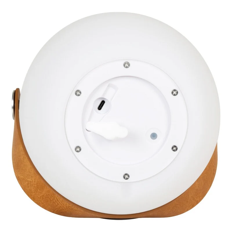 House Nordic Cardiff LED-Lampe – Lampe mit Riemen, wiederaufladbar, Bluetooth-Lautsprecher, weiß, Leder, 18 × 18 × 21 cm