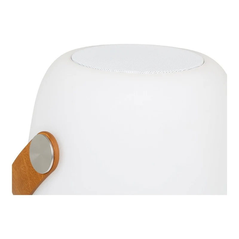 House Nordic Cardiff LED-Lampe – Lampe mit Riemen, wiederaufladbar, Bluetooth-Lautsprecher, weiß, Leder, 18 × 18 × 21 cm