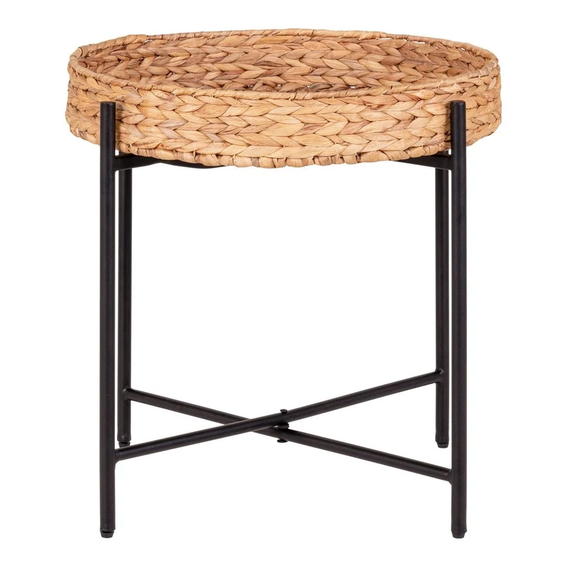 House Nordic Beistelltisch Naro – Wasserhyazinthe, Metall, Schwarz/Natur - Ø 50 × 48,5 cm