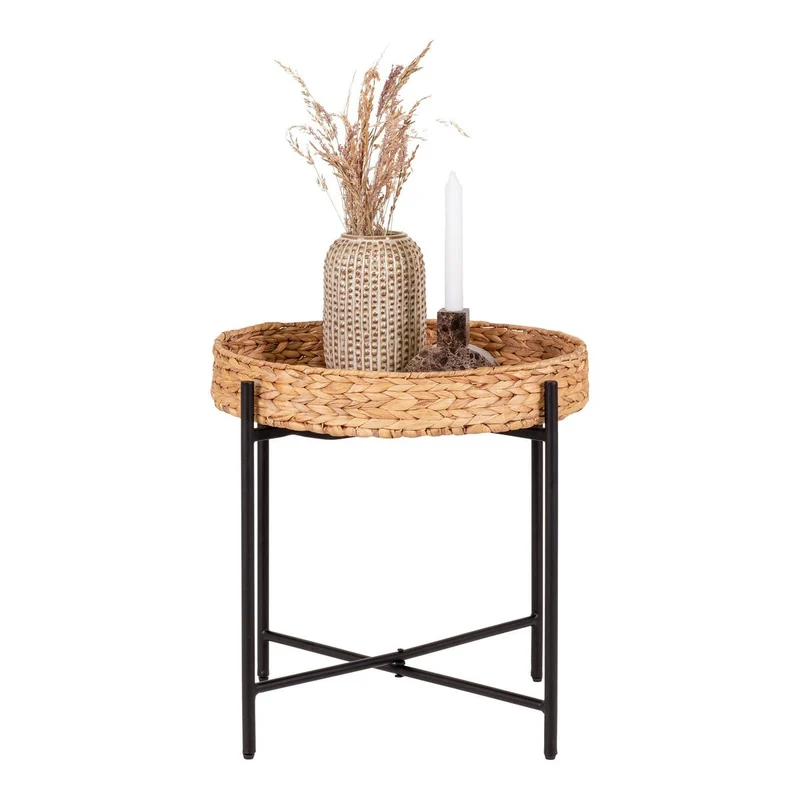 House Nordic Beistelltisch Naro – Wasserhyazinthe, Metall, Schwarz/Natur - Ø 50 × 48,5 cm