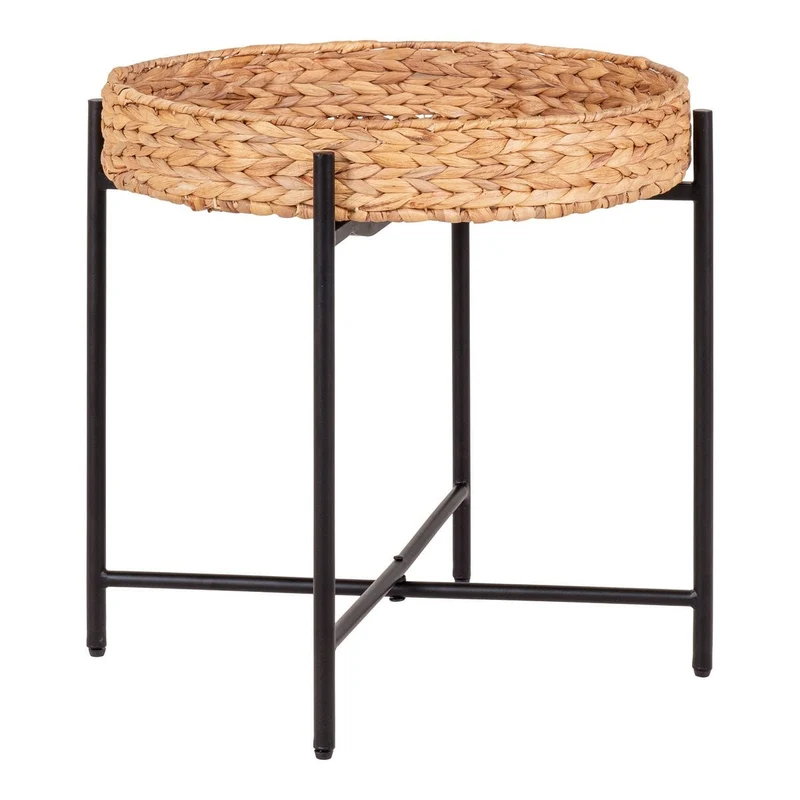 House Nordic Beistelltisch Naro – Wasserhyazinthe, Metall, Schwarz/Natur - Ø 50 × 48,5 cm
