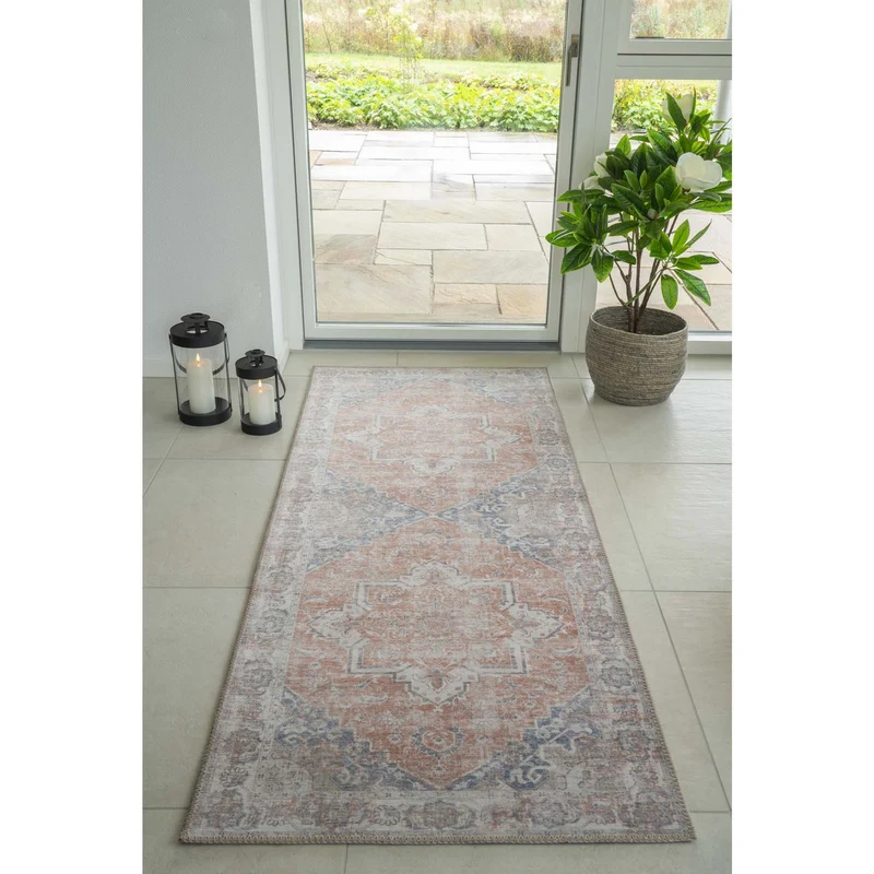 House Nordic Havana Flurläufer – Blau/Orange, Chenille-Polyester, 80 × 200 cm