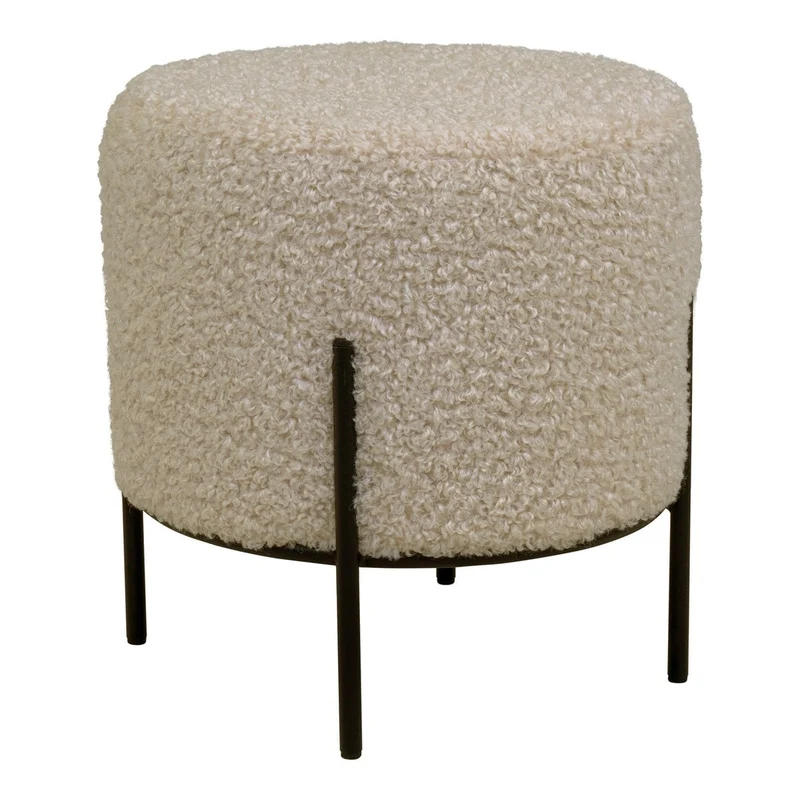 House Nordic Pouf Alford – Graubraun, künstliches Lammfell, Ø 35,5 × 37 cm
