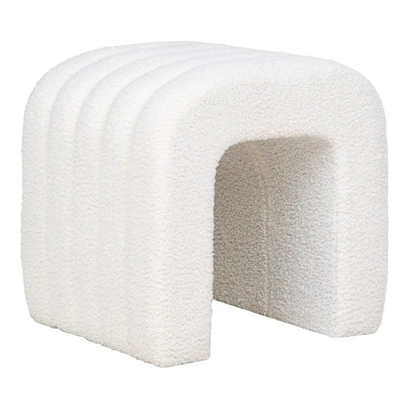 House Nordic Pouf Colma – Weiß, Teddy-Bouclé, 41 × 35 × 36,5 cm