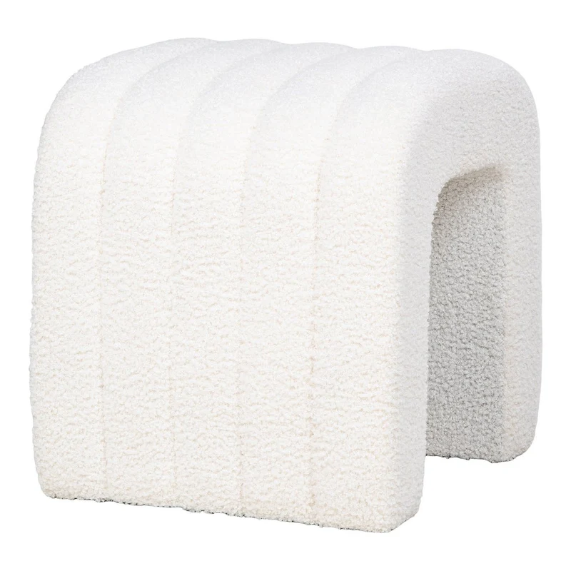 House Nordic Pouf Colma – Weiß, Teddy-Bouclé, 41 × 35 × 36,5 cm