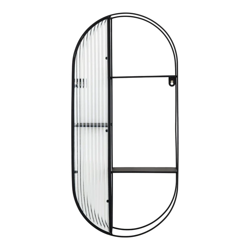 House Nordic Regal Newcastle – Stahl/Glas, schwarz, 3 Regale, 32 × 11 × 68 cm