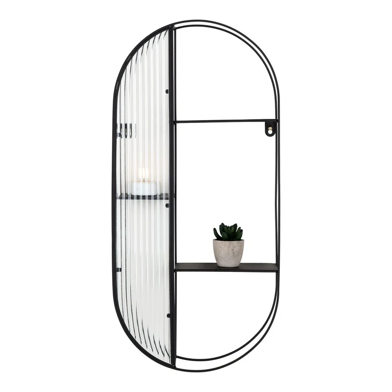 House Nordic Regal Newcastle – Stahl/Glas, schwarz, 3 Regale, 32 × 11 × 68 cm