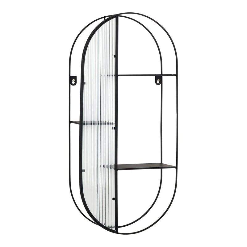 House Nordic Regal Newcastle – Stahl/Glas, schwarz, 3 Regale, 32 × 11 × 68 cm