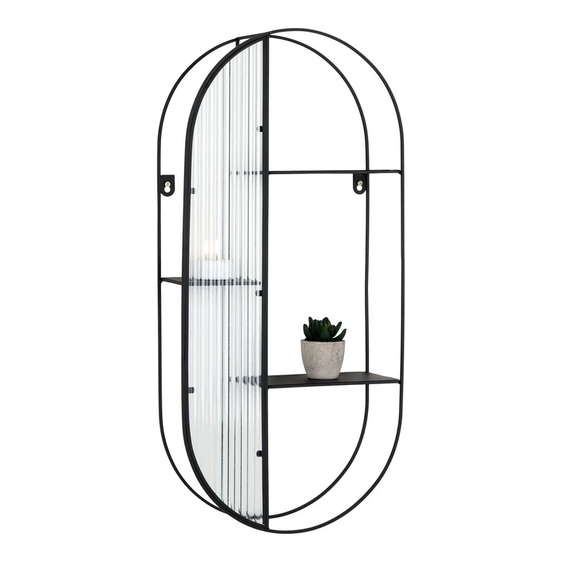 House Nordic Regal Newcastle – Stahl/Glas, schwarz, 3 Regale, 32 × 11 × 68 cm