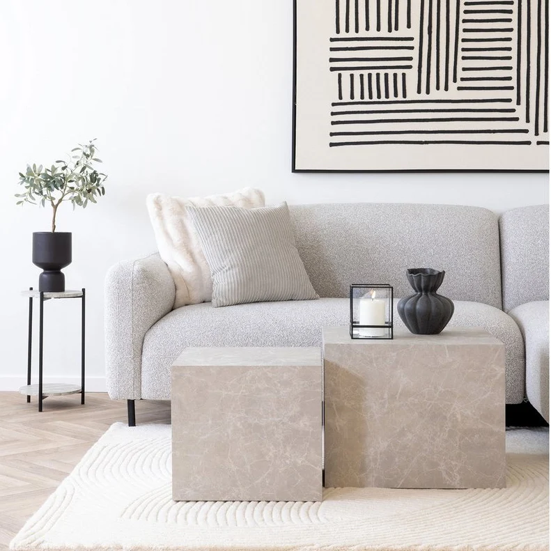 House Nordic Beistelltisch Leuven – Schwarz/Beige, Stahl, MDF, Ø 27 × 46 cm