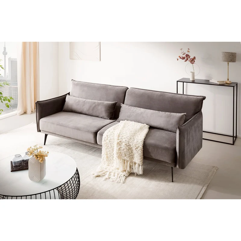 SalesFever Schlafsofa Milo – 3-Sitzer Samt Grau, Höhe ca. 88 cm