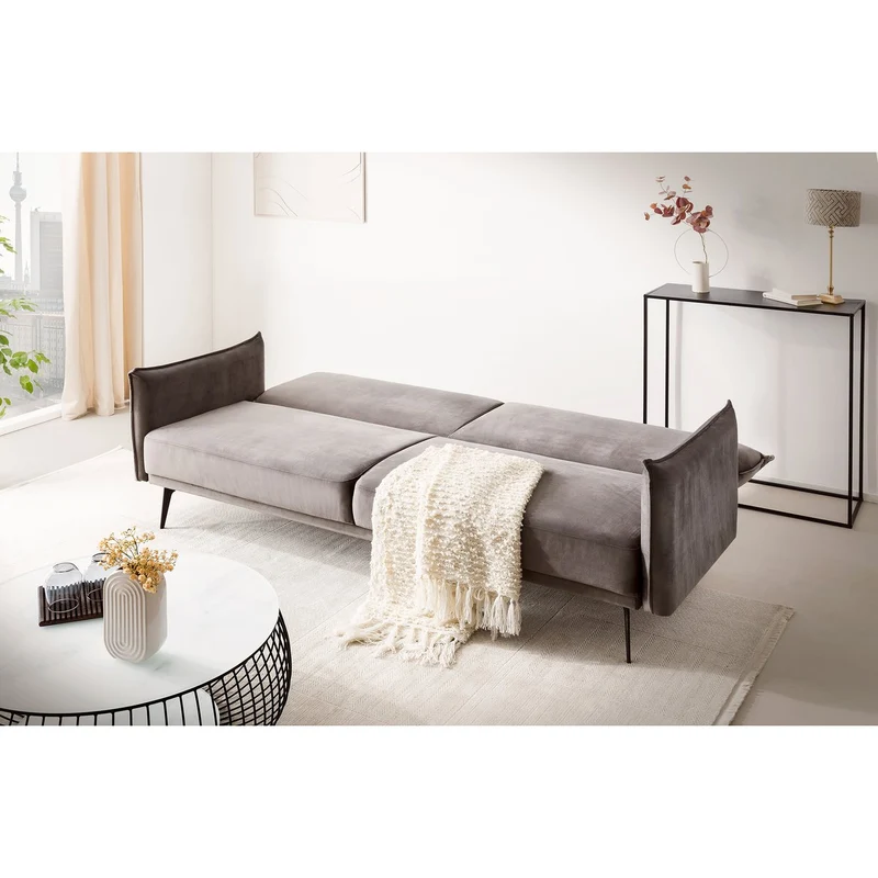 SalesFever Schlafsofa Milo – 3-Sitzer Samt Grau, Höhe ca. 88 cm