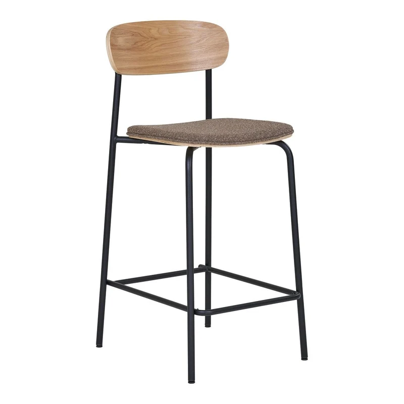 House Nordic Barstuhl Estepona – Natur/Braun/Schwarz, Stahl, Polyester, Sperrholz, 49 × 42,5 × 95 cm, 2er-Set