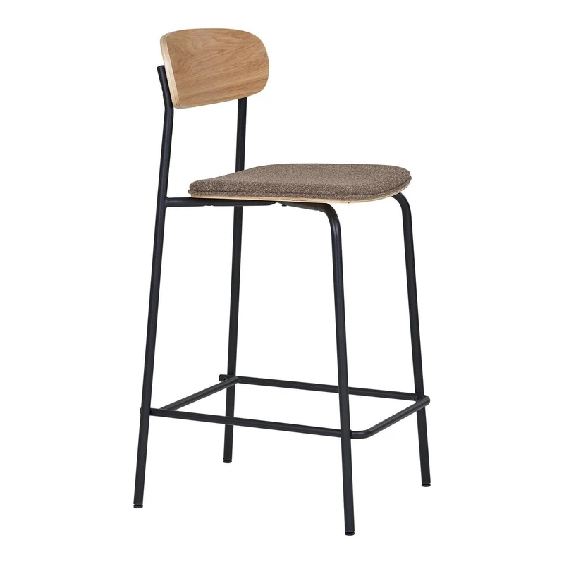 House Nordic Barstuhl Estepona – Natur/Braun/Schwarz, Stahl, Polyester, Sperrholz, 49 × 42,5 × 95 cm, 2er-Set