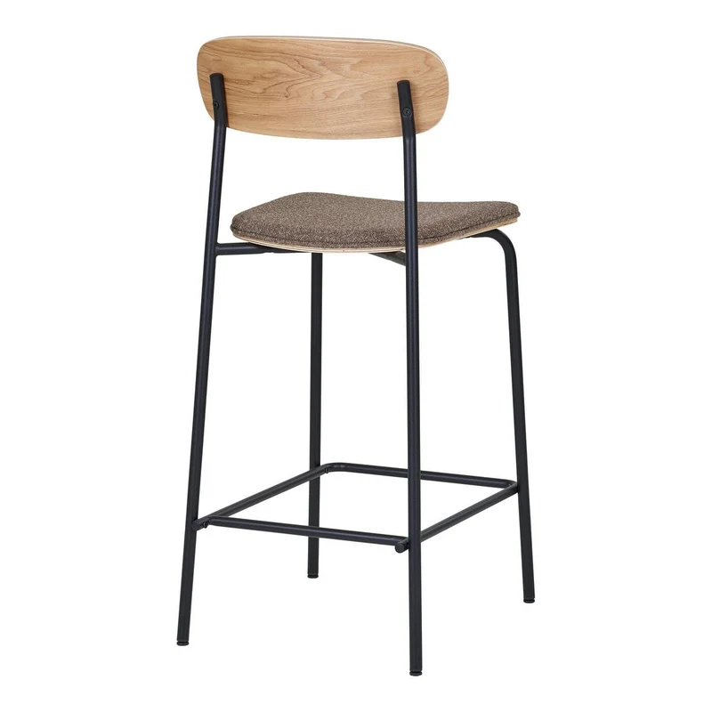 House Nordic Barstuhl Estepona – Natur/Braun/Schwarz, Stahl, Polyester, Sperrholz, 49 × 42,5 × 95 cm, 2er-Set