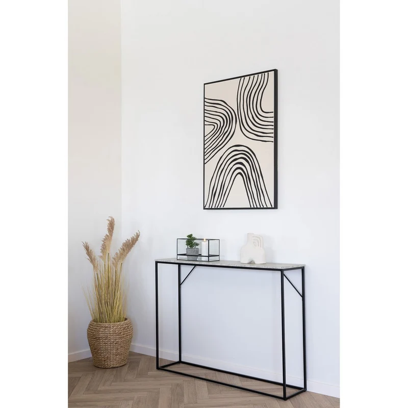 House Nordic Konsolentisch Vita – Travertin-Optik, schwarz, 110 × 26 × 80 cm