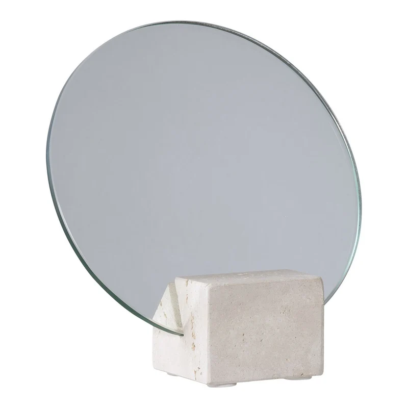 House Nordic Tischspiegel – Beige, Glas, Travertin, Ø 18 × 18 cm