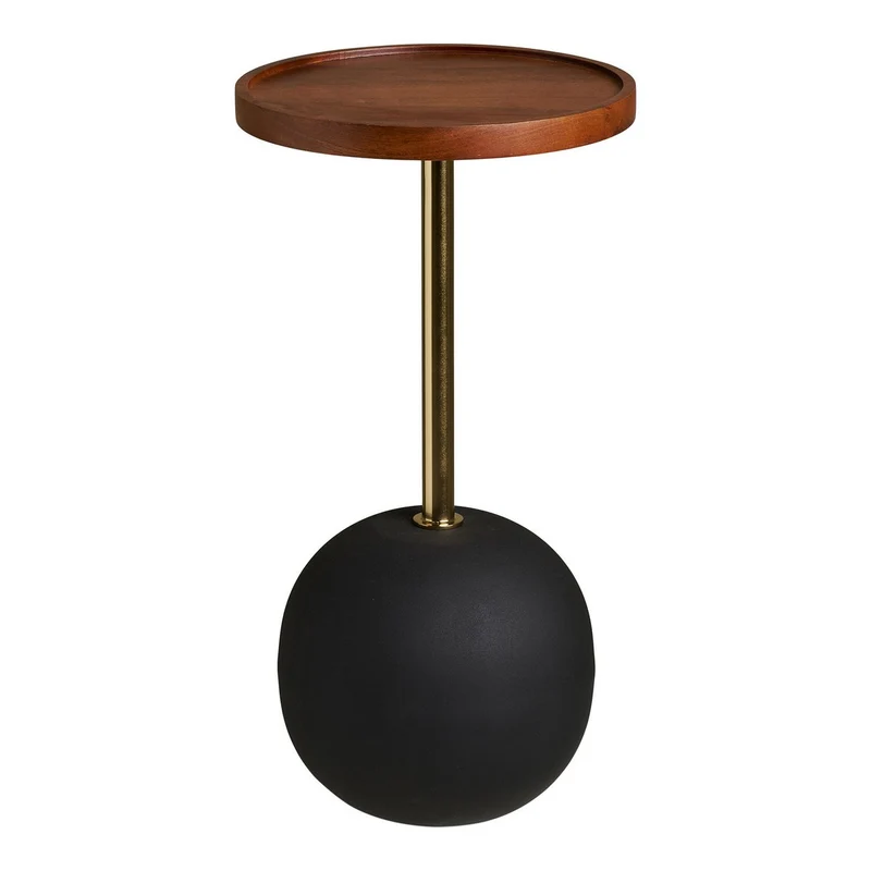 House Nordic Beistelltisch Sirone – Mangoholz/Stahl, Schwarz/Messingoptik/Dunkelbraun, Ø 30 × 56 cm