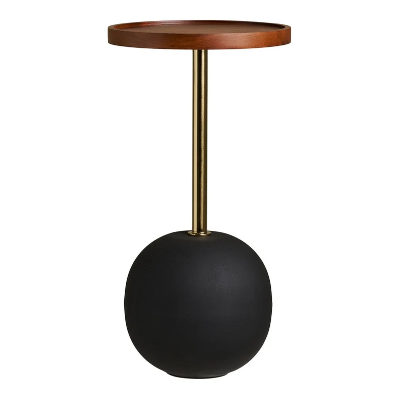 House Nordic Beistelltisch Sirone – Mangoholz/Stahl, Schwarz/Messingoptik/Dunkelbraun, Ø 30 × 56 cm