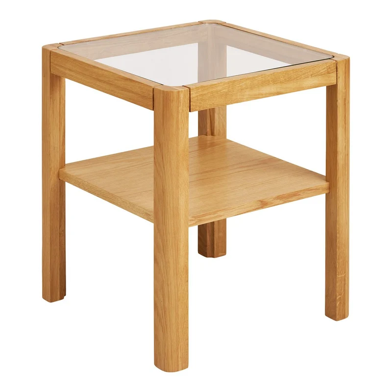 House Nordic Beistelltisch Lourmarin – Eiche/Eichenfurnier/gehärtetes Glas, natur, 40 × 40 × 45 cm