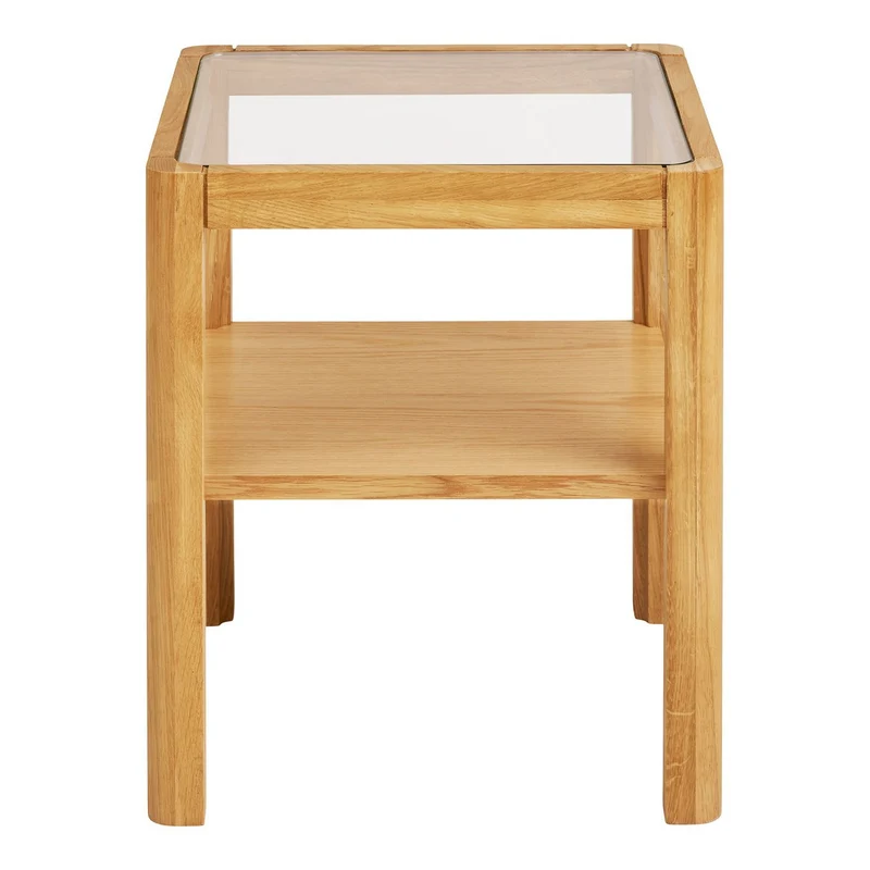 House Nordic Beistelltisch Lourmarin – Eiche/Eichenfurnier/gehärtetes Glas, natur, 40 × 40 × 45 cm