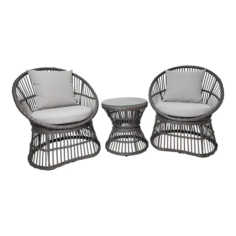 House Nordic Lounge-Set Natal – Rattan, Grau, inklusive Kissen, 48 × 64 × 76 cm