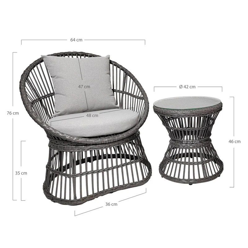 House Nordic Lounge-Set Natal – Rattan, Grau, inklusive Kissen, 48 × 64 × 76 cm