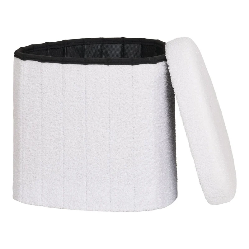 House Nordic Pouf Medford – Weiß, Polyester/Schaum/Sperrholz, 36,5 × 42,5 × 37,5 cm