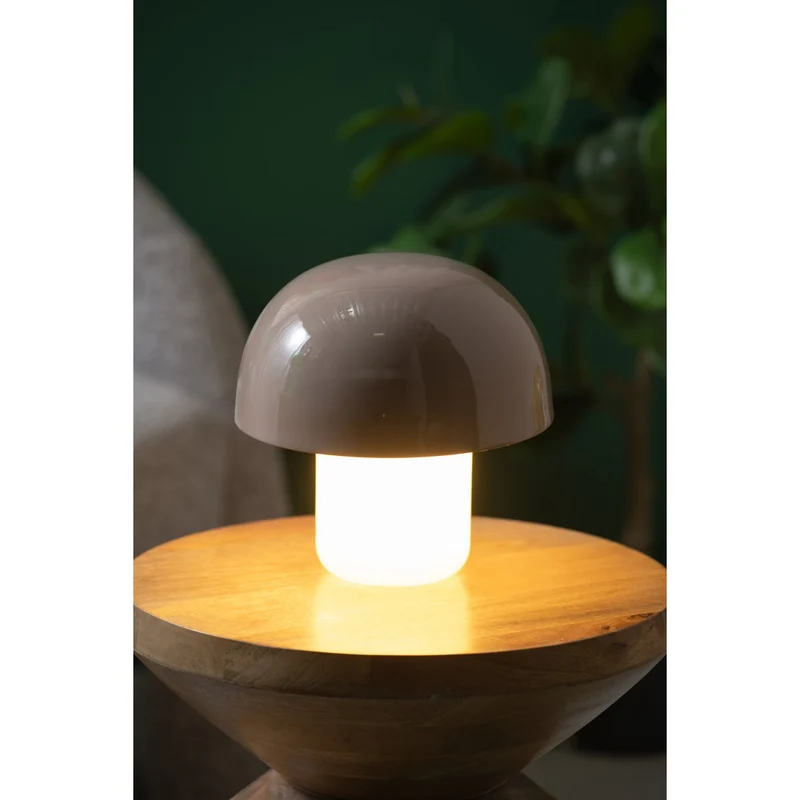 Leitmotiv Tischleuchte Nuevo Mini Mushroom – Taupe & Weiß, Eisen, Ø ca. 20 cm, Höhe ca. 20 cm