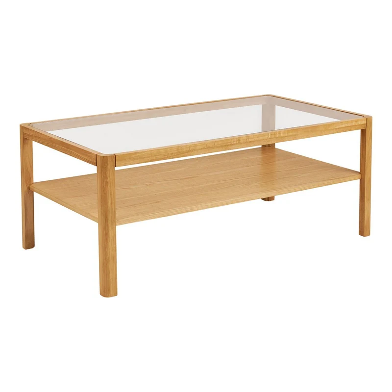 House Nordic Couchtisch Lourmarin – Eiche/Eichenfurnier/gehärtetes Glas, natur, 110 × 60 × 45 cm