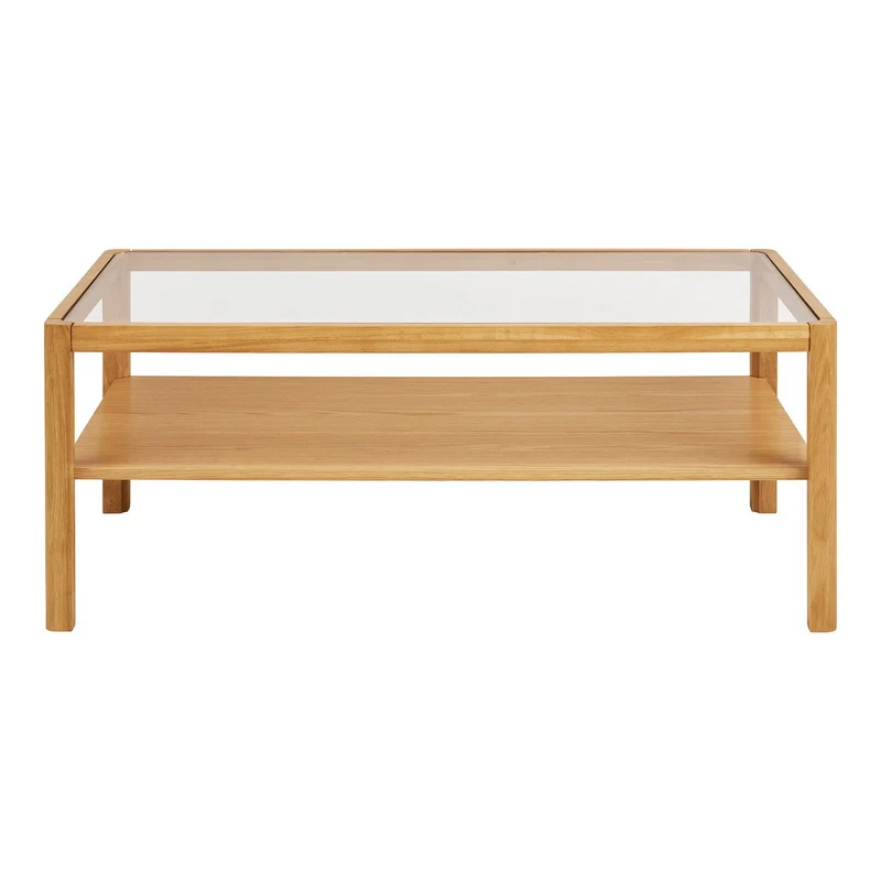 House Nordic Couchtisch Lourmarin – Eiche/Eichenfurnier/gehärtetes Glas, natur, 110 × 60 × 45 cm