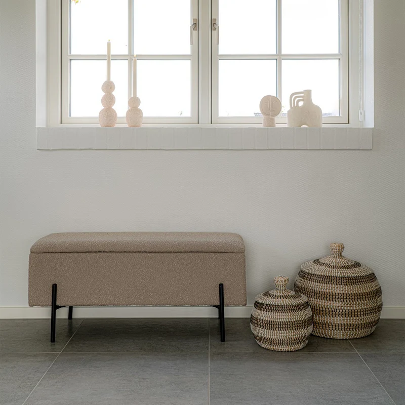 House Nordic Aufbewahrungsbank Watford – Beige, Bouclé, 95 × 36,5 × 43 cm