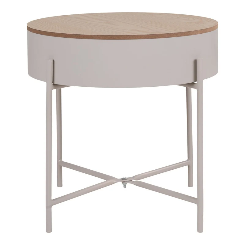 House Nordic Beistelltisch Sisco – Stahl und MDF in Beige/Hellgrau, Ø 40 cm