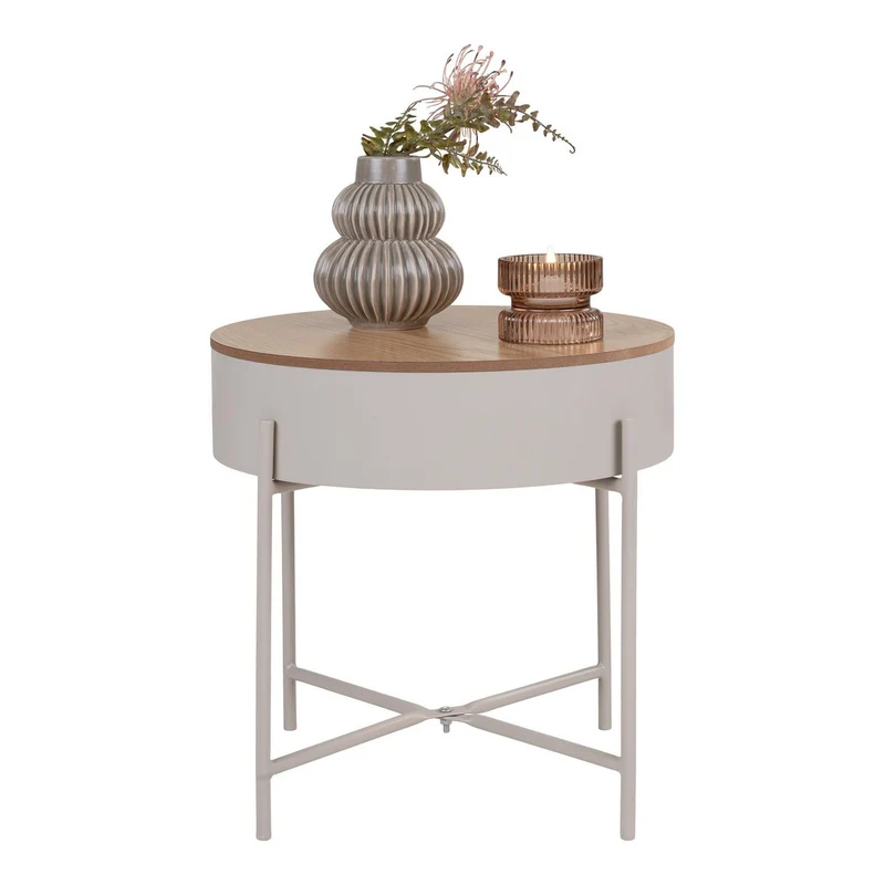 House Nordic Beistelltisch Sisco – Stahl und MDF in Beige/Hellgrau, Ø 40 cm